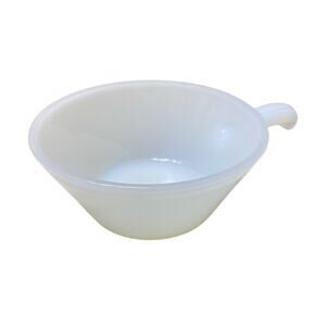 1970s Fire King Anchor Hocking White Milk Glass Handle Soup Chili Casserole Bowl